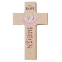 Kinderkreuz zur Taufe mit Engelchen in rosa 20 cm