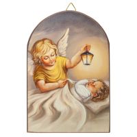Schutzengelbild "Beschütze mich im Schlaf", Baby und Laterne